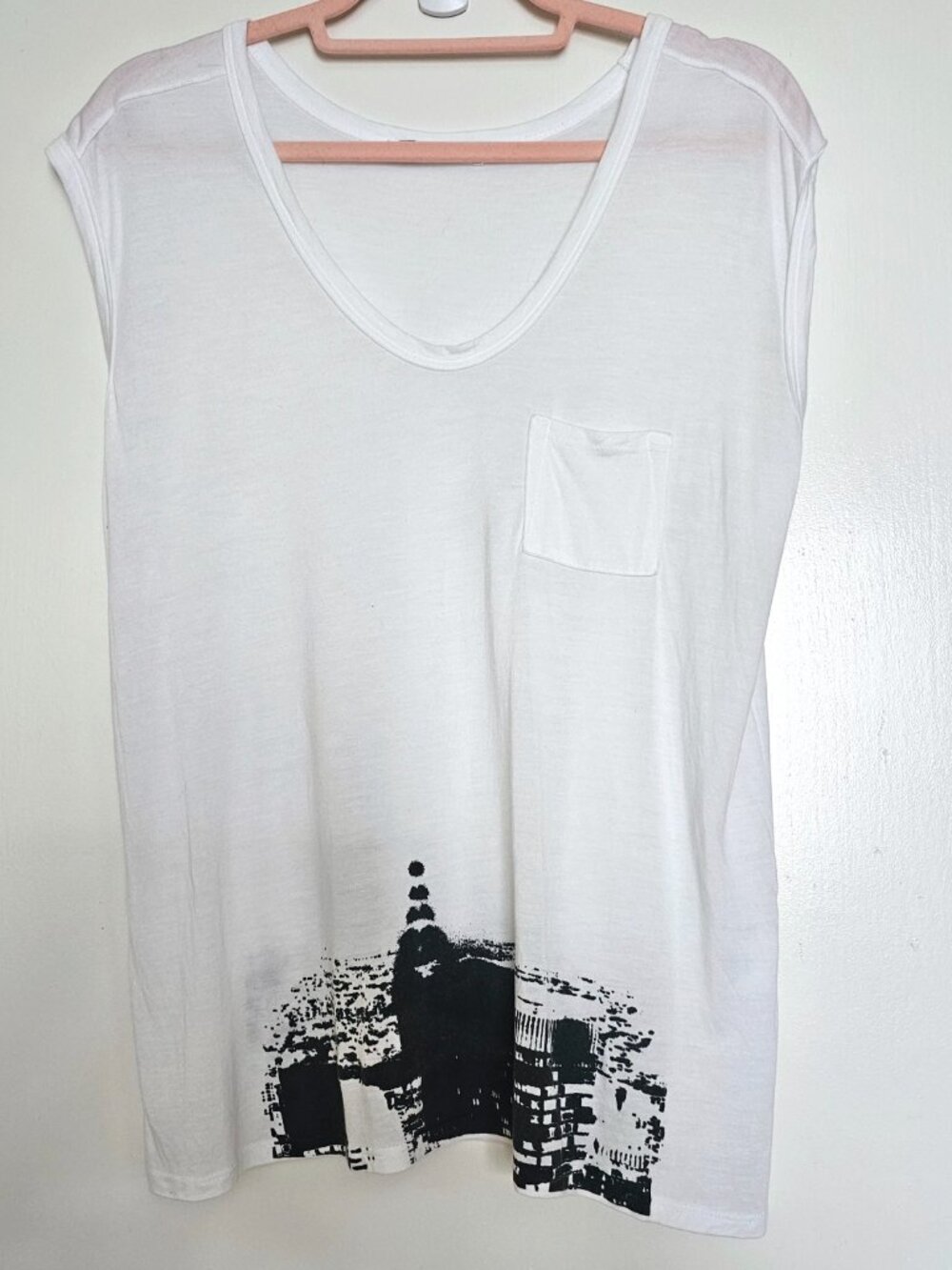 T by Alexander Wang Modal Cityscape Graphic Tank Top Sleeveless Tee S White Blac
